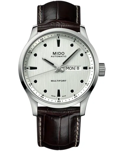 Mido Men's Swiss Automatic Multifort Black Leather Strap Watch, 42mm In Silver