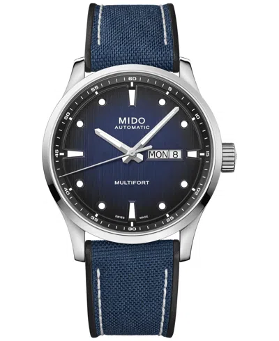 MIDO MEN'S SWISS AUTOMATIC MULTIFORT BLUE TEXTILE STRAP WATCH 42MM