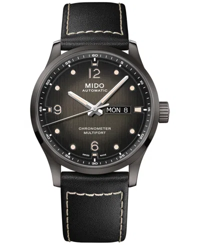 MIDO MEN'S SWISS AUTOMATIC MULTIFORT CHRONOMETER BLACK LEATHER STRAP WATCH 42MM