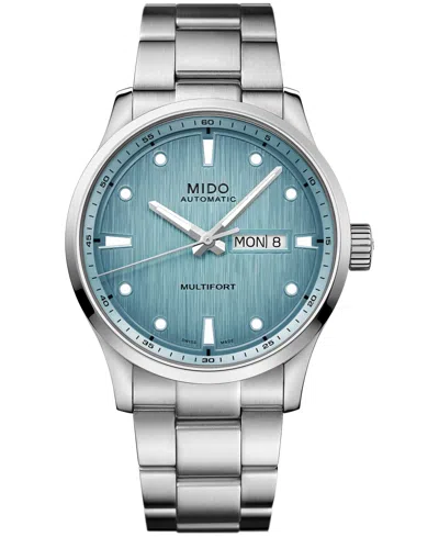 Mido Men's Swiss Automatic Multifort Freeze Stainless Steel Bracelet Watch, 42mm In Blue