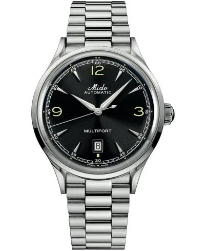 Mido Men's Swiss Automatic Multifort Powerwind Stainless Steel Watch, 40mm In Black
