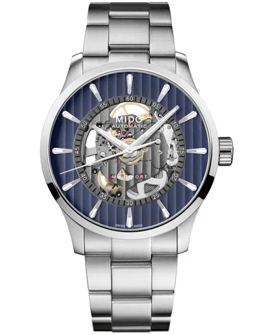 Mido Men's Swiss Automatic Multifort Skeleton Vertigo Stainless Steel Watch, 43mm In Blue