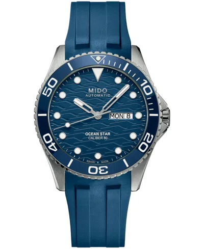 Mido Men's Swiss Automatic Ocean Star 200c Blue Rubber Watch, Water-resistant To 200 Meters, 42.5mm