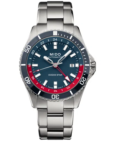 Mido Men's Swiss Automatic Ocean Star Gmt Stainless Steel Bracelet Watch 44mm In Blue,red