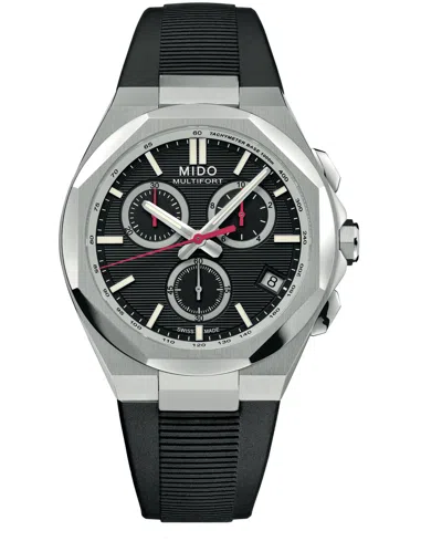 Mido Men's Swiss Quartz Multifort 8 Chronograph Black Rubber Strap Watch, 42mm