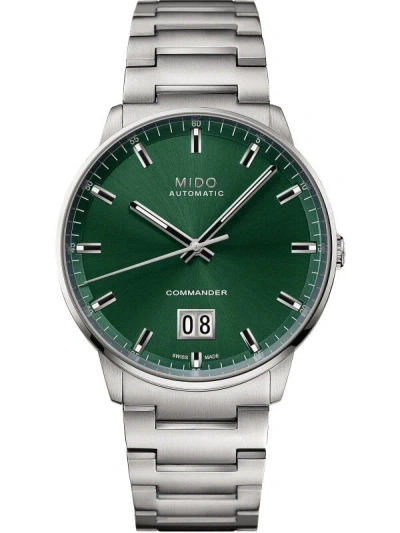 Mido Unisex Swiss Automatic Commander Stainless Steel Bracelet Watch 44mm In Green