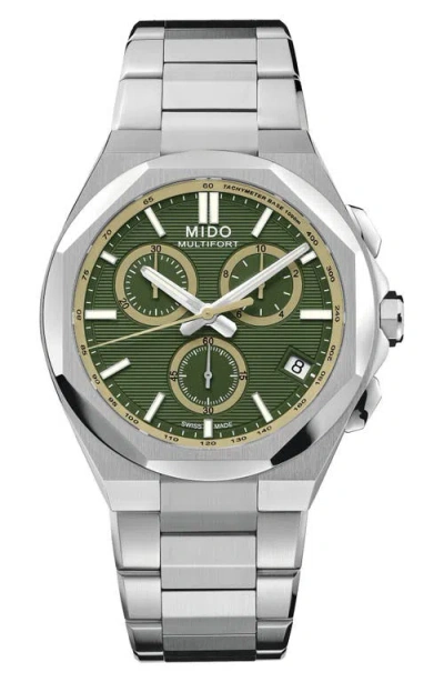 Mido Multifort 8 Khaki One Crown Chronograph Automatic Bracelet Watch, 40mm In Green