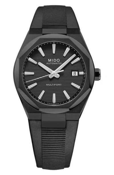 Mido Multifort 8 One Crown Automatic Rubber Strap Watch, 40mm In Gray