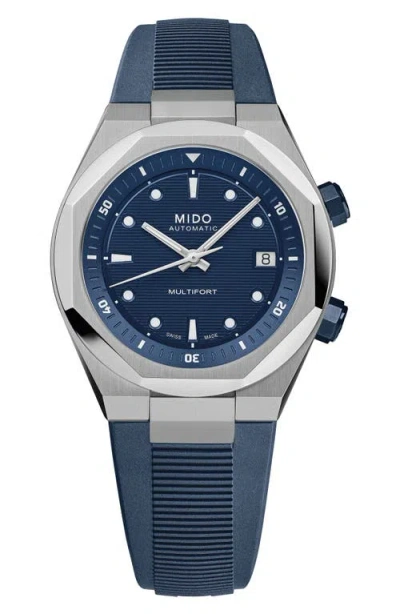 Mido Multifort 8 Two Crowns Automatic Rubber Strap Watch, 40mm In Blue