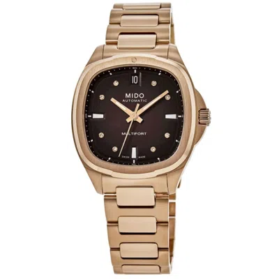 Mido Multifort Automatic Brown Diamond Dial Rose Gold Tone Steel Women's Watch M049.307.33.296.00