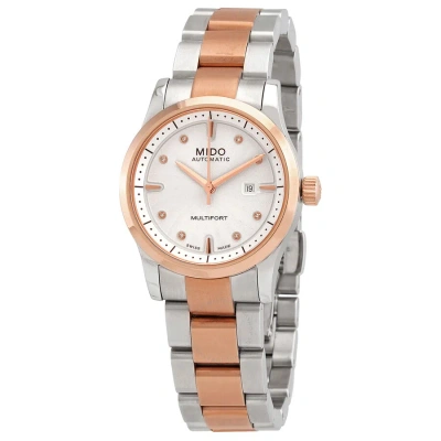 Mido Multifort Automatic Diamond White Dial Ladies Watch M005.007.22.036.00 In Two Tone  / Gold Tone / Rose / Rose Gold Tone / White