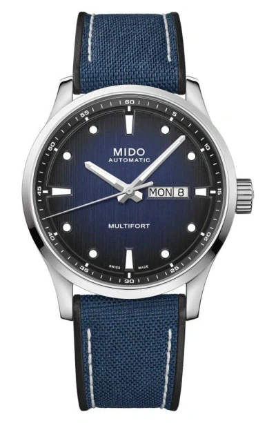 Mido Men's Swiss Automatic Multifort Blue Textile Strap Watch 42mm