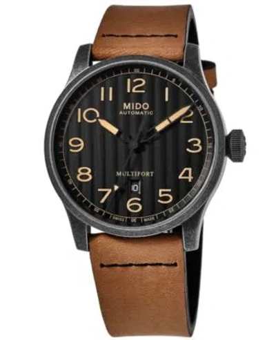 Pre-owned Mido Multifort Black Dial Brown Leather Strap Men's Watch M0326073605099