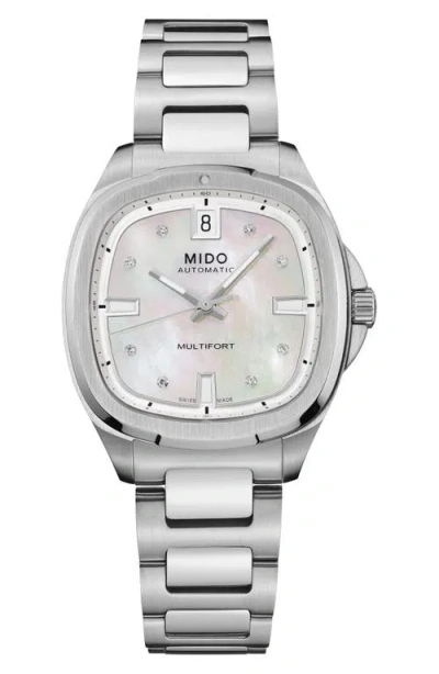 Mido Multifort Diamond Square Automatic Bracelet Watch, 35mm In Metallic