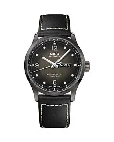 Mido Men's Swiss Automatic Multifort Chronometer Black Leather Strap Watch 42mm