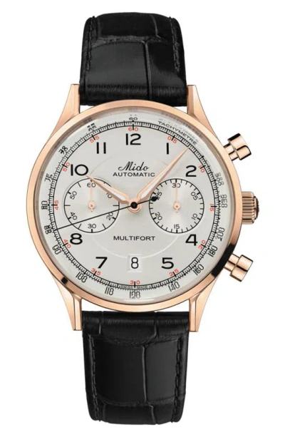 Mido Multifort Patrimony Chronograph Leather Strap Watch In Ivory