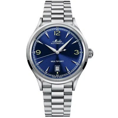 Pre-owned Mido Multifort Powerwind Blue Dial Steel Men's Watch M0404071104700