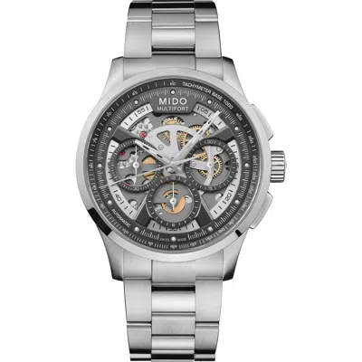 Mido Multifort Skeleton Chronograph Automatic Bracelet Watch, 43mm In Red