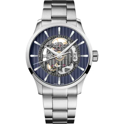 Mido Multifort Skeleton Vertigo Blue Automatic Bracelet Watch, 42mm In Yellow
