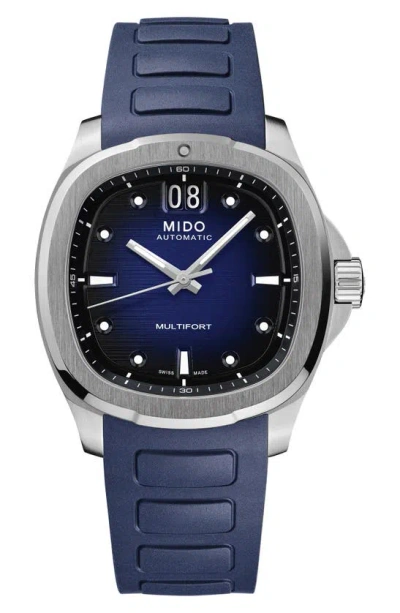 Mido Men's Swiss Automatic Multifort Blue Rubber Strap Watch 41mm