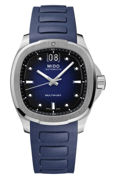 MIDO MIDO MULTIFORT SQUARE AUTOMATIC RUBBER STRAP WATCH, 40MM