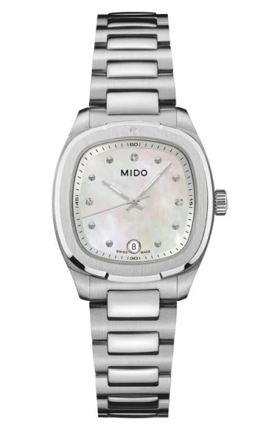 Mido Multifort Tv Diamond & Mother-of-pearl Bracelet Watch, 27.6mm X 28mm In Silver
