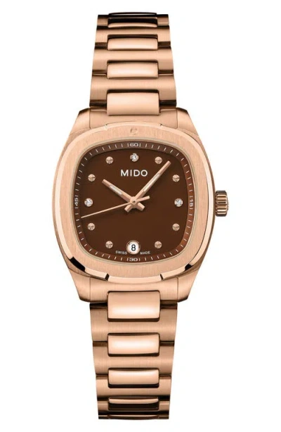 Mido Multifort Tv Diamond Bracelet Watch, 27.6mm X 28mm In Brown