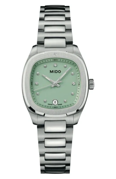 Mido Multifort Tv Diamond Bracelet Watch, 27.6mm X 28mm In Green