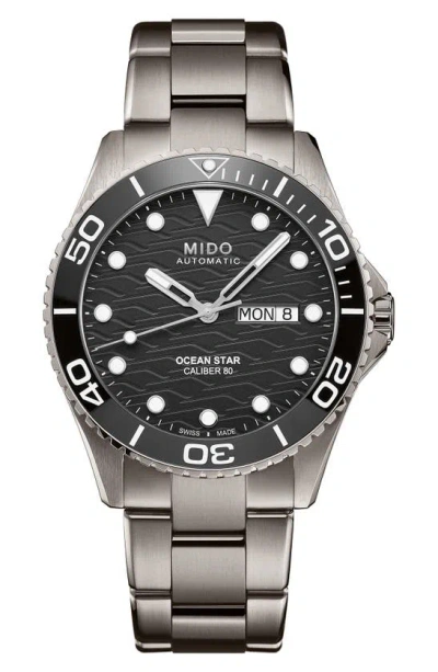 Mido Men's Swiss Automatic Ocean Star Silver-tone Titanium Bracelet Watch 43mm In Black