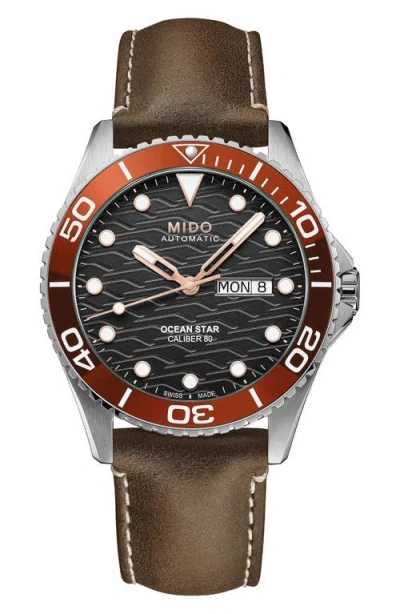 Mido Ocean Star 200c Automatic Leather Strap Watch, 42.5mm In Brown