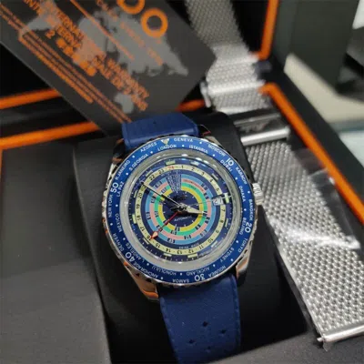 Pre-owned Mido Ocean Star Decompression Worldtimer Blue Men's Watch M0268291704100