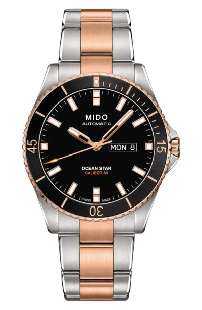 Mido Ocean Star Diver Bracelet Watch, 42mm In Silver/black/silver