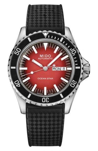 Mido Ocean Star Tribute Gradient Rubber Strap Watch, 40.5mm In Red/black