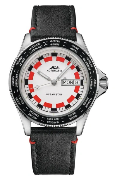 Mido Ocean Star Worldtimer Automatic Leather Strap Watch, 40.5mm In Yellow