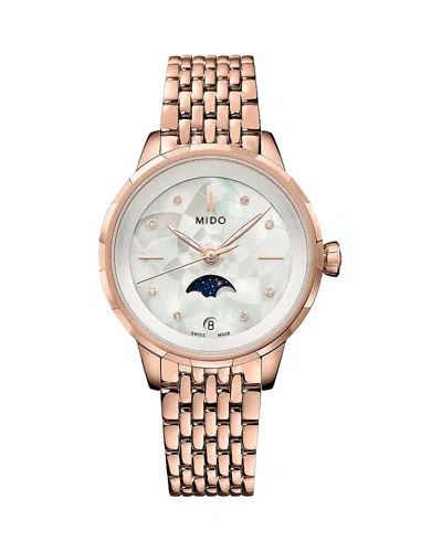 Mido Rainflower Moonphase Watch, 31mm In Gold