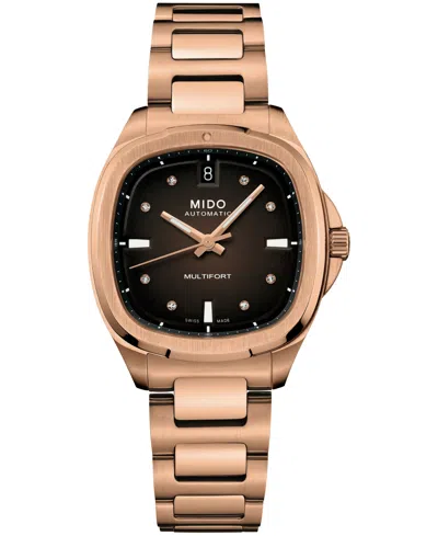 Mido Swiss Automatic Multifort Tv Rose-gold Tone Stainless Steel Bracelet Watch, 35mm In Rose Gold