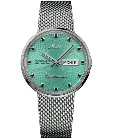 Mido Unisex Swiss Automatic Commander 1959 Stainless Steel Milanese Bracelet Watch, Water-resistant To 50 In Turquoise