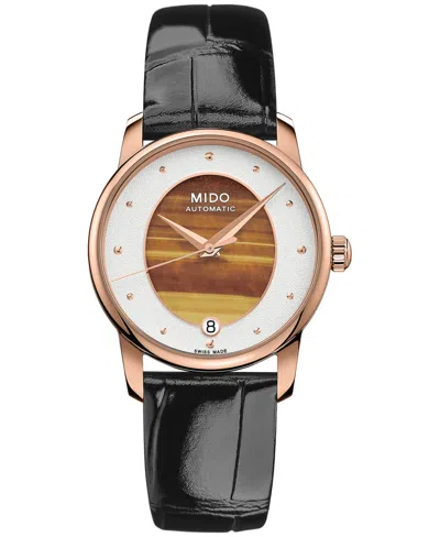 Mido Women's Swiss Automatic Baroncelli Black Leather Strap Watch 33mm