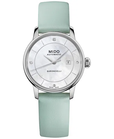 Mido Women's Swiss Automatic Baroncelli Diamond Accent Interchangeable Leather Strap Watch 30mm Gift Set In Mop