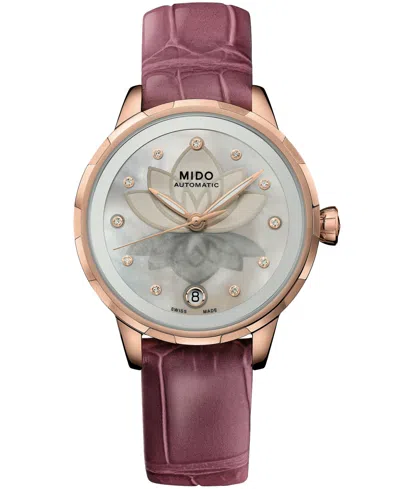 Mido Women's Swiss Automatic Rainflower Night Leather Watch, 34mm In Silver