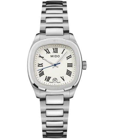 Mido Women's Swiss Quartz Multifort Tv 28 Stainless Steel Watch, 28mm In White