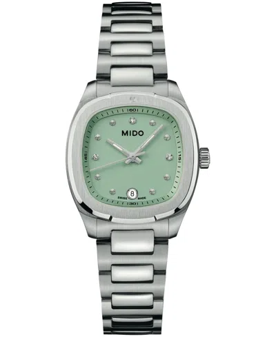 Mido Women's Swiss Quartz Multifort Tv Green Dial Stainless Steel Watch, 28mm
