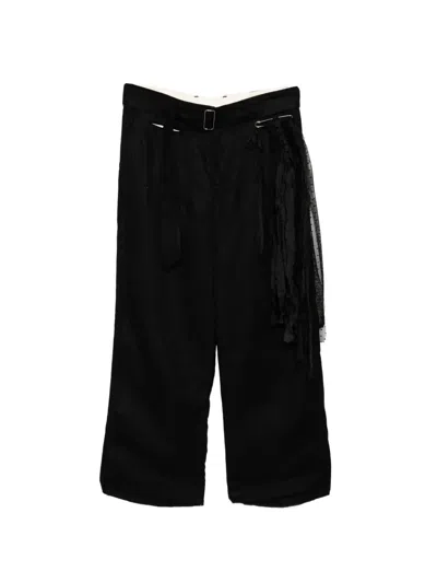Midorikawa Belted Raw-edge Trousers In Black