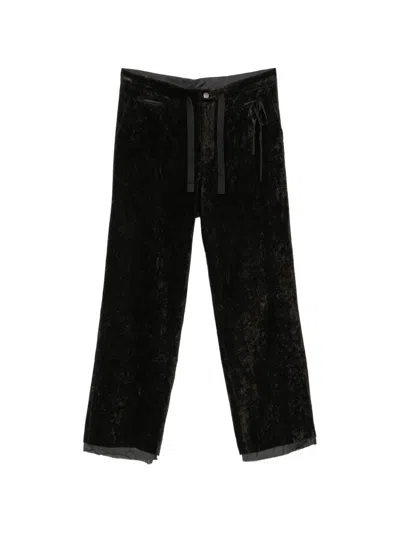 Midorikawa Crushed-velvet Frayed-hem Trousers In Brown