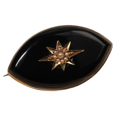 Pre-owned Midsomer Jewellery Antique Victorian 15ct & 9ct Gold Starburst Pearl Onyx Mourning Locket Brooch In Black