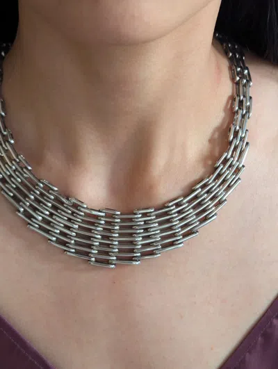 Pre-owned Midsomer Jewellery Vintage Mexican Taxco Modernist Sterling Silver Collar Necklace Choker Cleopatra In Multi