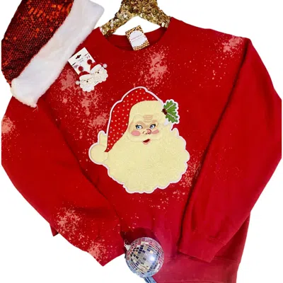 Midwest Tees Vintage Santa Bleached Sweatshirt In Red