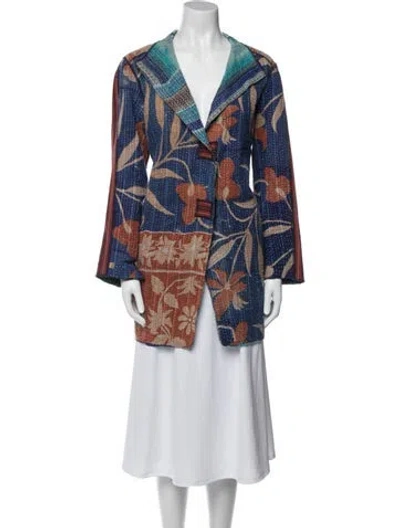 Pre-owned Mieko Mintz Floral Print Coat In Blue