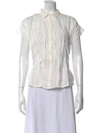Pre-owned Mieko Mintz Short Sleeve Button-up Top In White