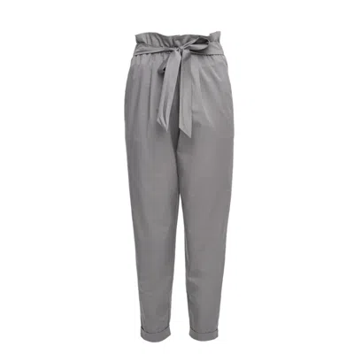 Mier Women's Belt Detailed Grey London Trousers